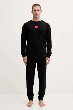 Pyžamo HUGO GALAXY_LONG SET pánske, čierna farba, s nášivkou, 50549188