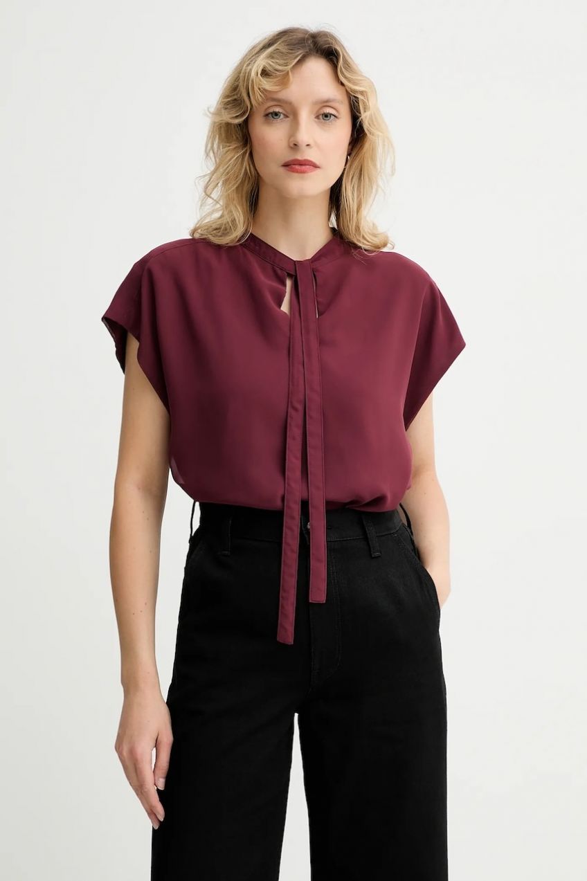 Blúzka Calvin Klein bordová farba, jednofarebná, LV044D134G