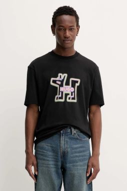 Bavlnené tričko Hugo Blue Nedirix pánske, čierna farba, s potlačou, 50549162