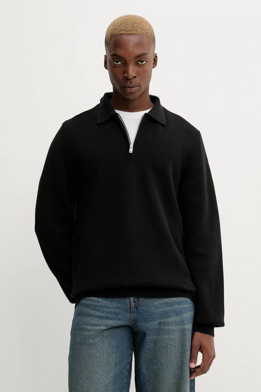 Bavlnený sveter HUGO San Pauley-C čierna farba, ľahký, 50546871