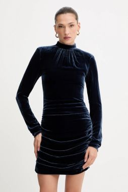 Šaty s prímesou hodvábu Rotate modrá farba, mini, priliehavé, 1149221192