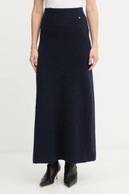 Sukňa s prímesou vlny BOSS Orange C_Fici tmavomodrá farba, maxi, áčkový strih, 50548955
