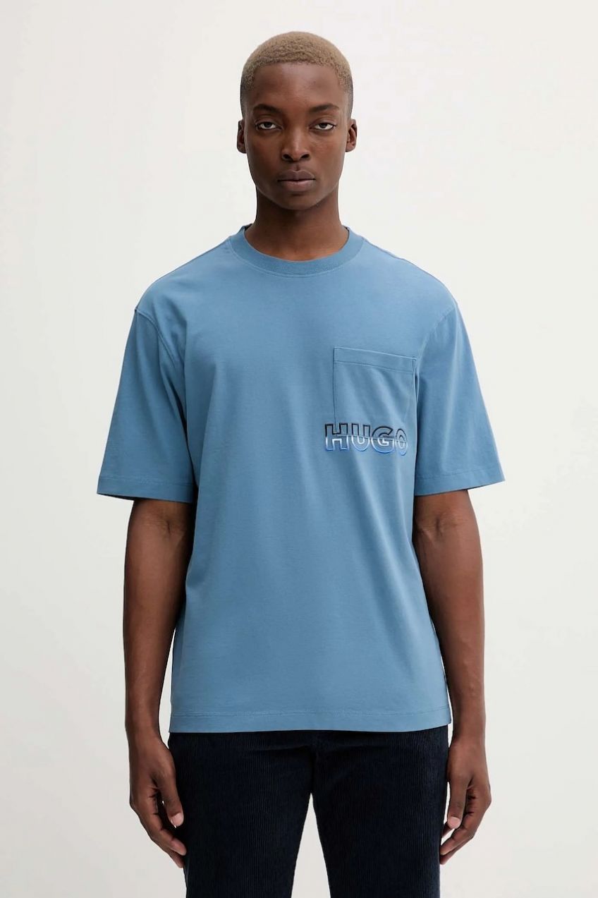 Bavlnené tričko Hugo Blue Nogoste pánske, modrá farba, s nášivkou, 50549120