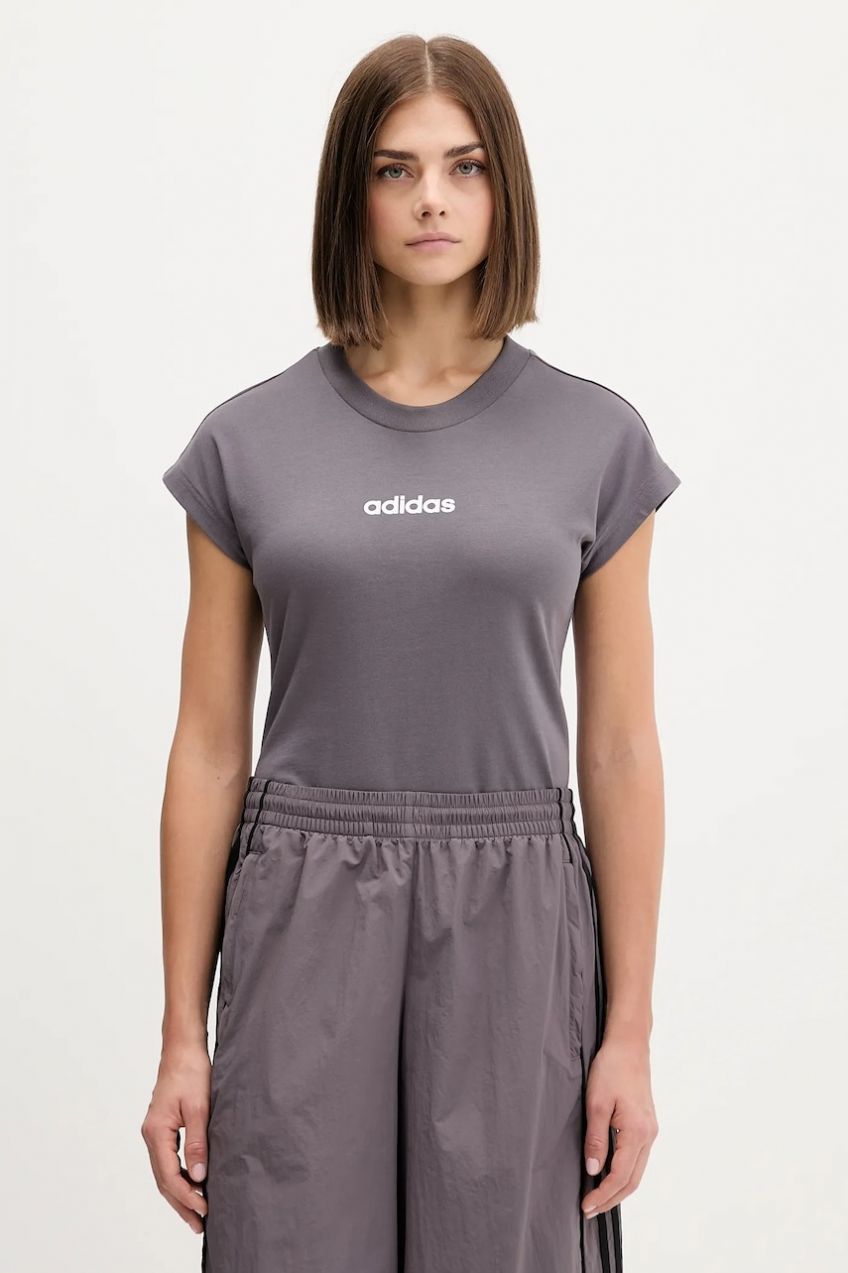 Bavlnené tričko adidas Essentials Linear dámske, fialová farba, JC8236