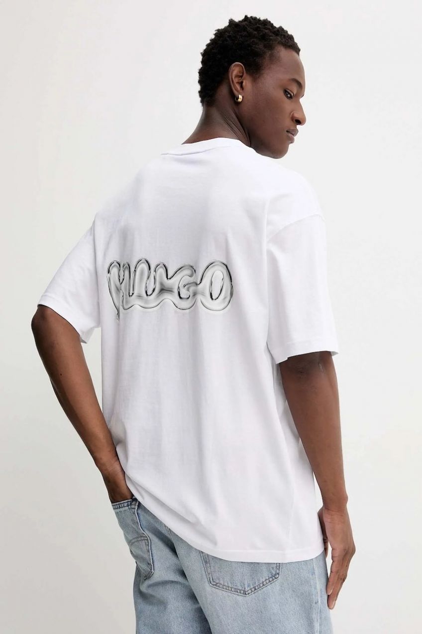 Bavlnené tričko Hugo Blue Nyrotee pánske, biela farba, s potlačou, 50549769