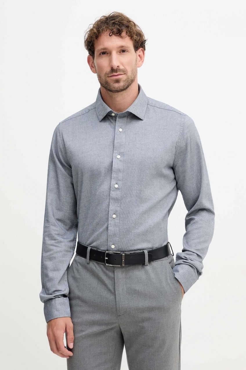 Bavlnená košeľa Barbour ELMFIELD tmavomodrá farba, slim, s talianskym golierom, MSH5682