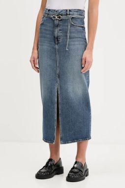 Rifľová sukňa HUGO Gatje_3 modrá farba, midi, rovný strih, 50550747