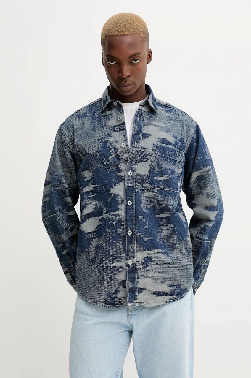 Rifľová košeľa Hugo Blue Ebalto modrá farba, regular, s klasickým golierom, 50549794