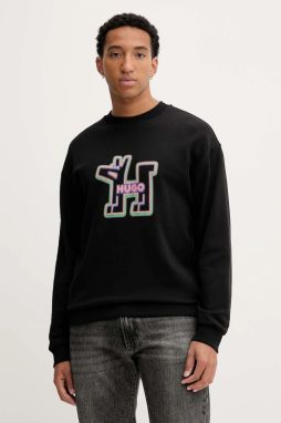 Bavlnená mikina Hugo Blue Newirex čierna farba, s potlačou, 50549213