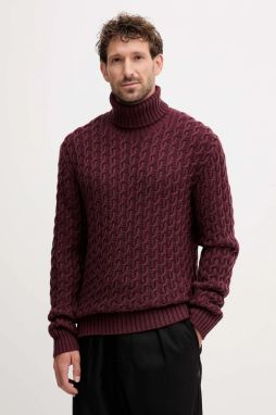 Vlnený sveter BOSS BECKHAM X BOSS bordová farba, s rolákom, 50554338