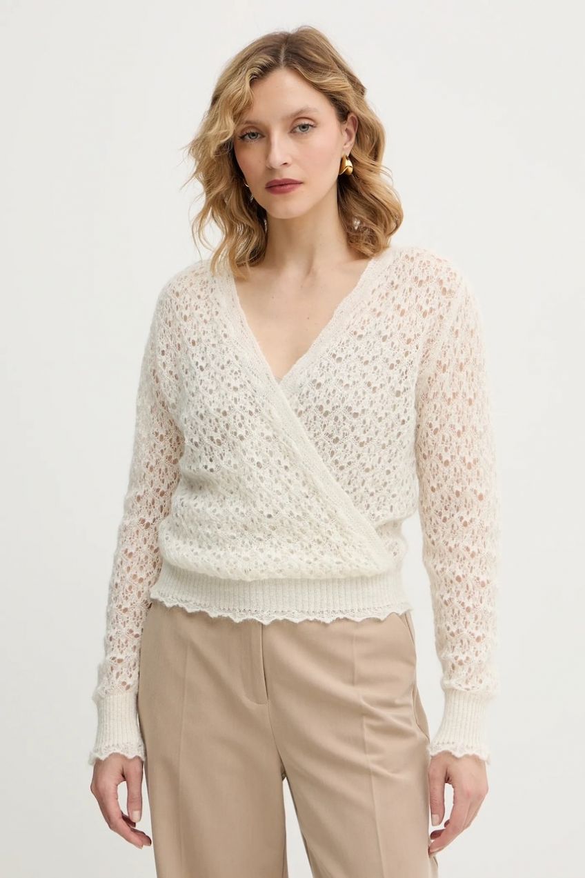 Sveter s prímesou moheru Twinset béžová farba, ľahký, 252TT3200