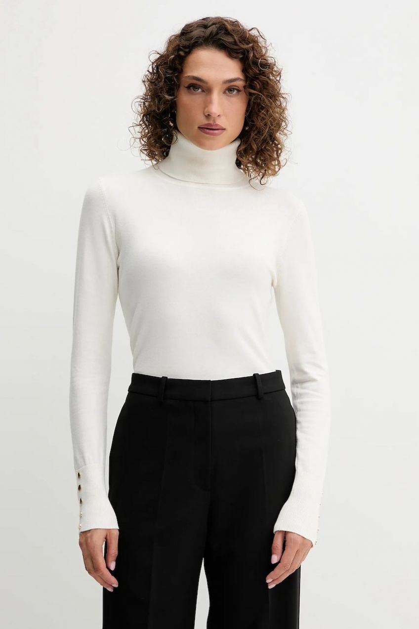 Sveter Fracomina béžová farba, ľahký, s rolákom, FR25WT7001K42101