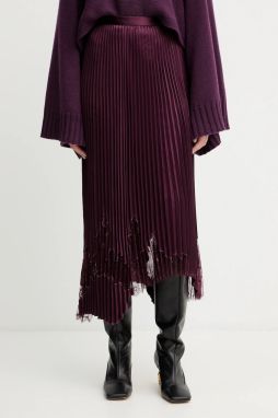 Sukňa BOSS Velacey bordová farba, midi, áčkový strih, 50546594