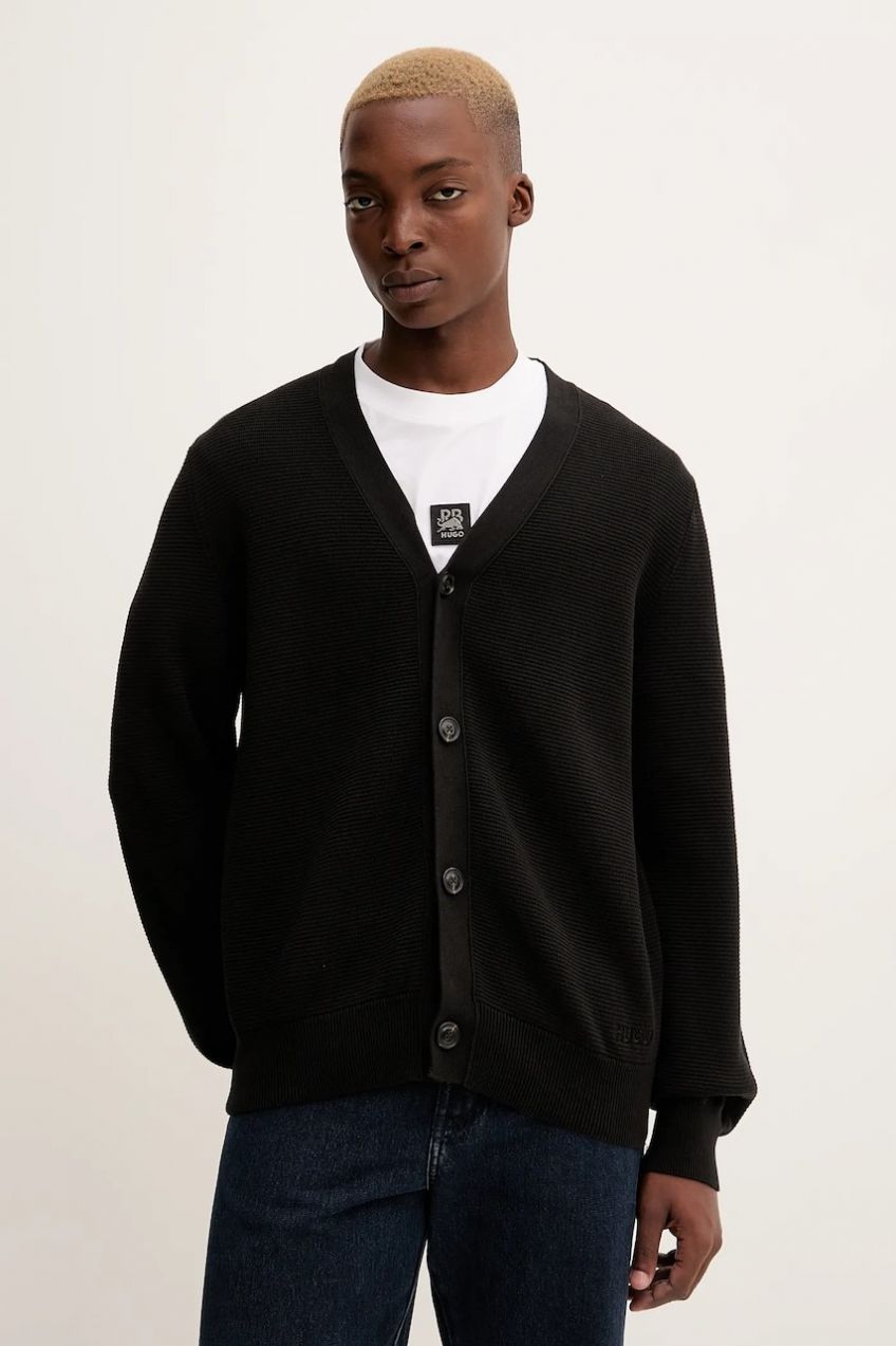 Bavlnený kardigán HUGO San Jared-C čierna farba, 50551509