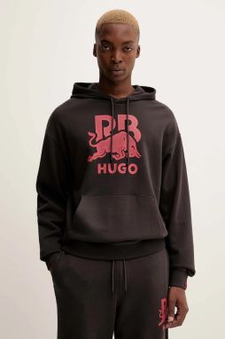 Bavlnená mikina HUGO Doverlohood_RB hnedá farba, s kapucňou, s potlačou, 50549313