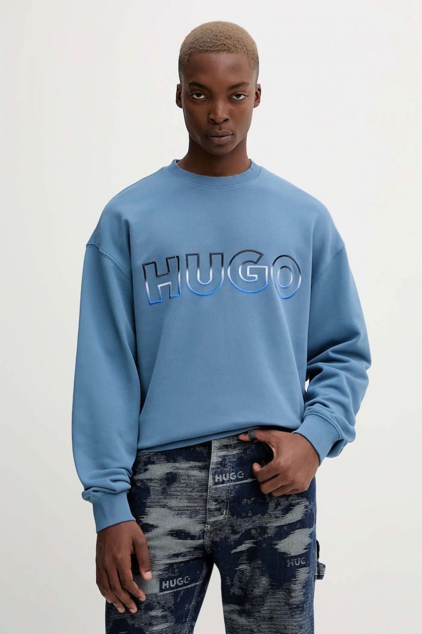 Bavlnená mikina Hugo Blue Nogocrew modrá farba, s nášivkou, 50549148