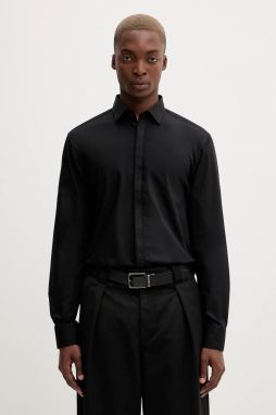 Bavlnená košeľa HUGO Keidi čierna farba, slim, s klasickým golierom, 50549775