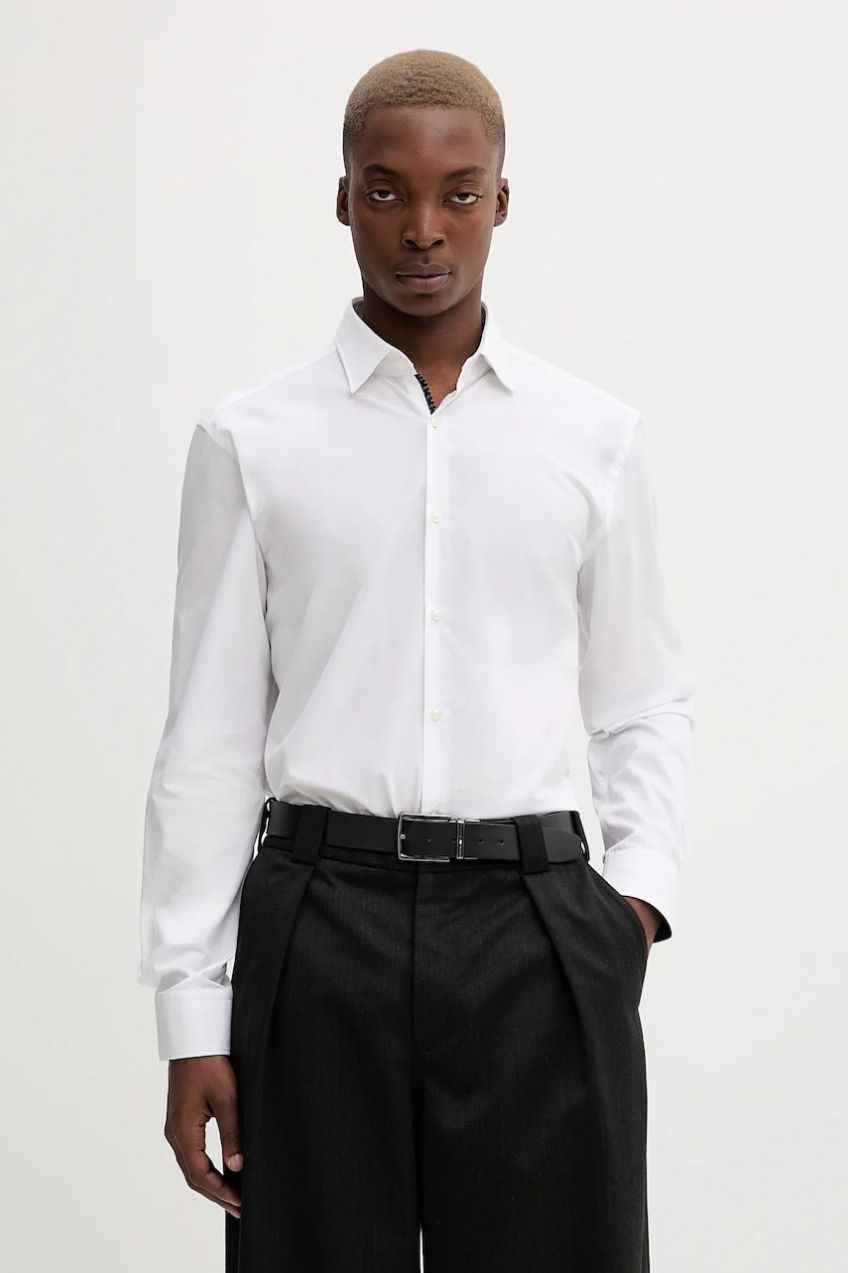 Bavlnená košeľa HUGO Koey biela farba, slim, s klasickým golierom, 50549766