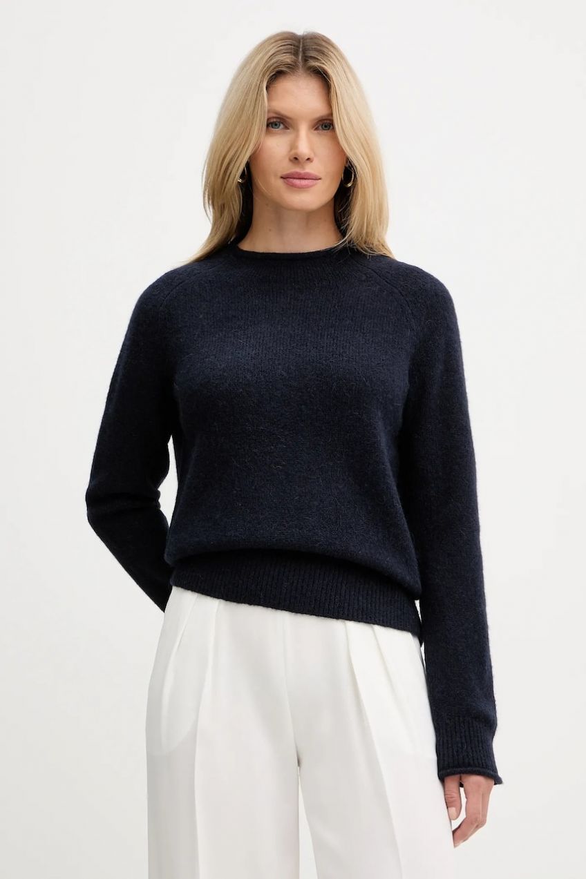 Sveter s prímesou vlny BOSS Orange C_Fesperanasy tmavomodrá farba, ľahký, s polorolákom, 50548930