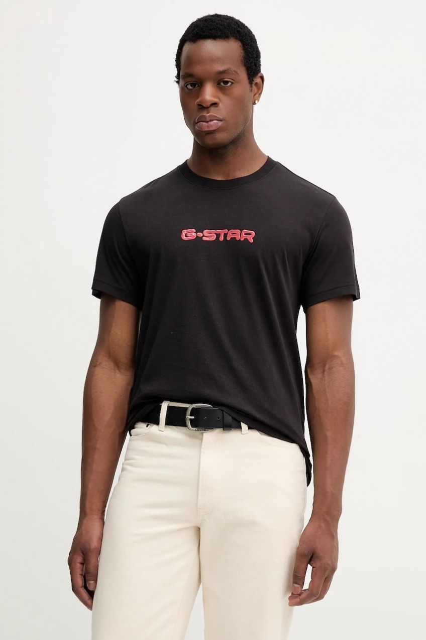 Bavlnené tričko G-Star Gel print pánske, čierna farba, s potlačou, D26832-D975