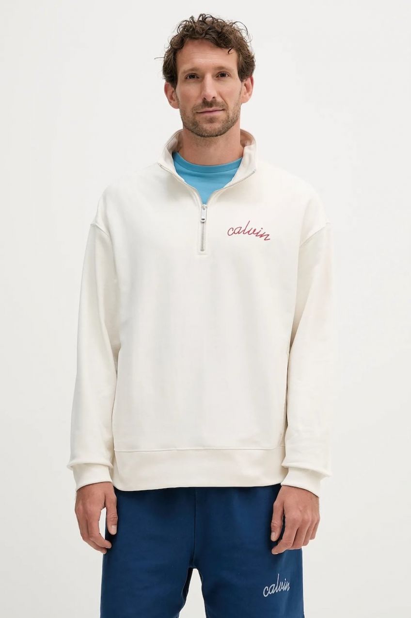 Bavlnená mikina Calvin Klein Jeans béžová farba, jednofarebná, LV04RC227G