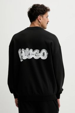 Bavlnená mikina Hugo Blue Nyrocrew čierna farba, s kapucňou, s potlačou, 50549778