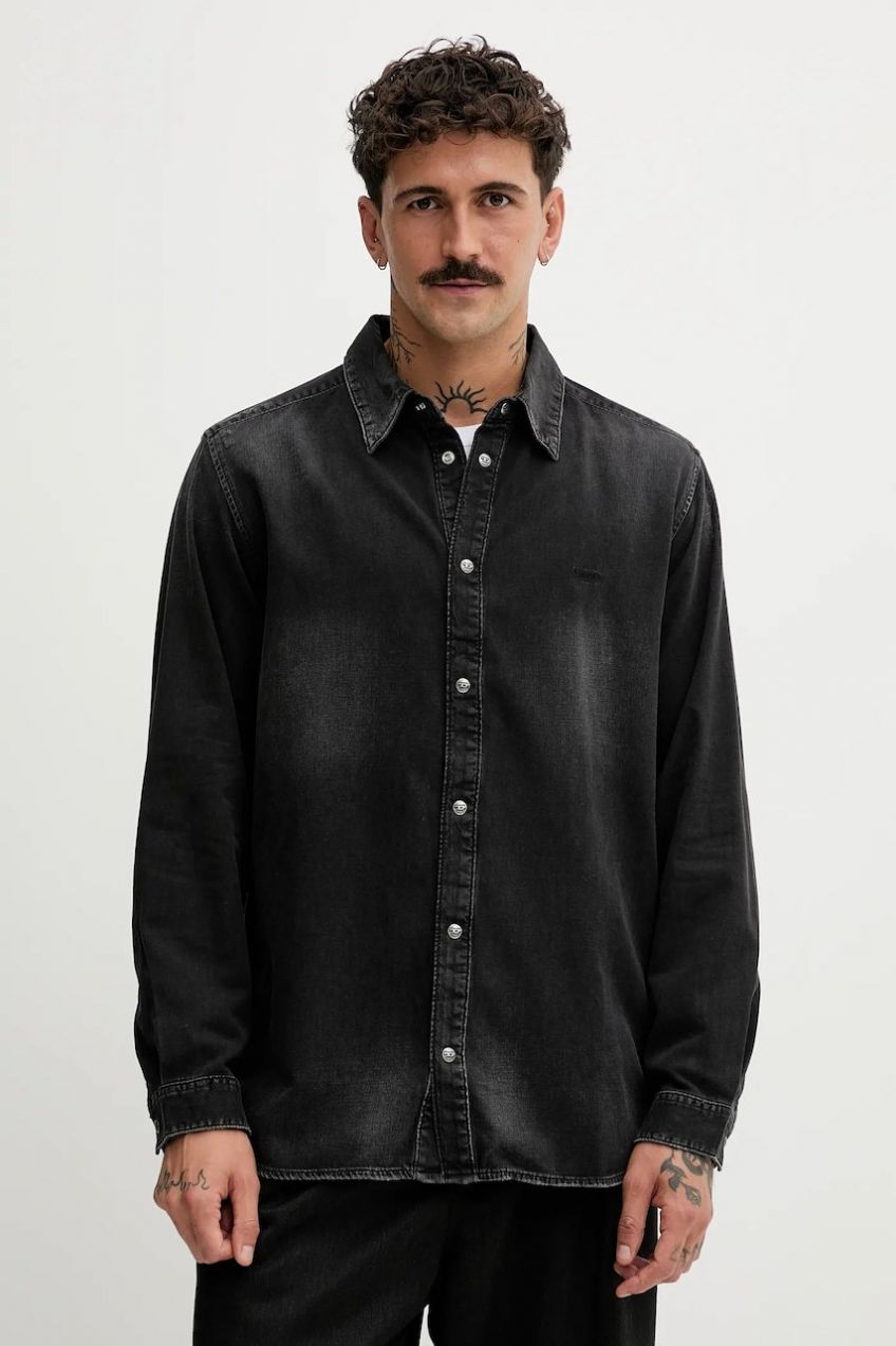 Rifľová košeľa Diesel D-SIMPLY modrá farba, regular, s klasickým golierom, A03534.0DBDC