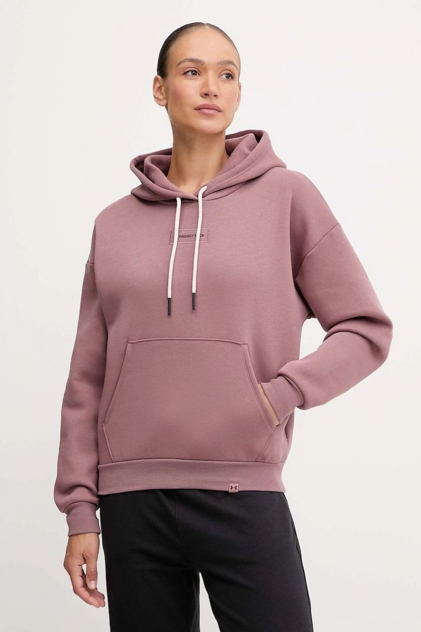 Mikina Under Armour Project Rock hnedá farba, s kapucňou, s nášivkou, 6005087