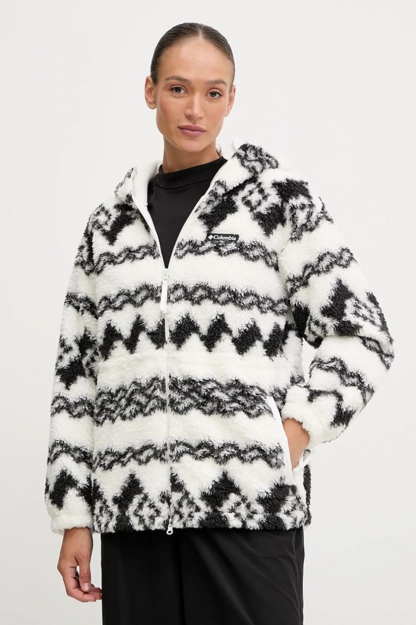 Fleecová mikina Columbia Rare Escape čierna farba, s kapucňou, vzorovaná, 2135371