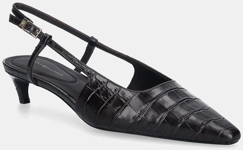 Kožené lodičky Tommy Hilfiger CROC SLINGBACK SLANTED HEEL hnedá farba, FW0FW08990