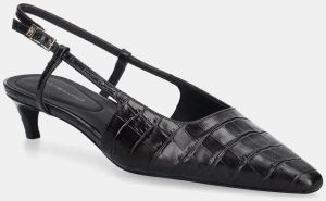 Kožené lodičky Tommy Hilfiger CROC SLINGBACK SLANTED HEEL hnedá farba, FW0FW08990