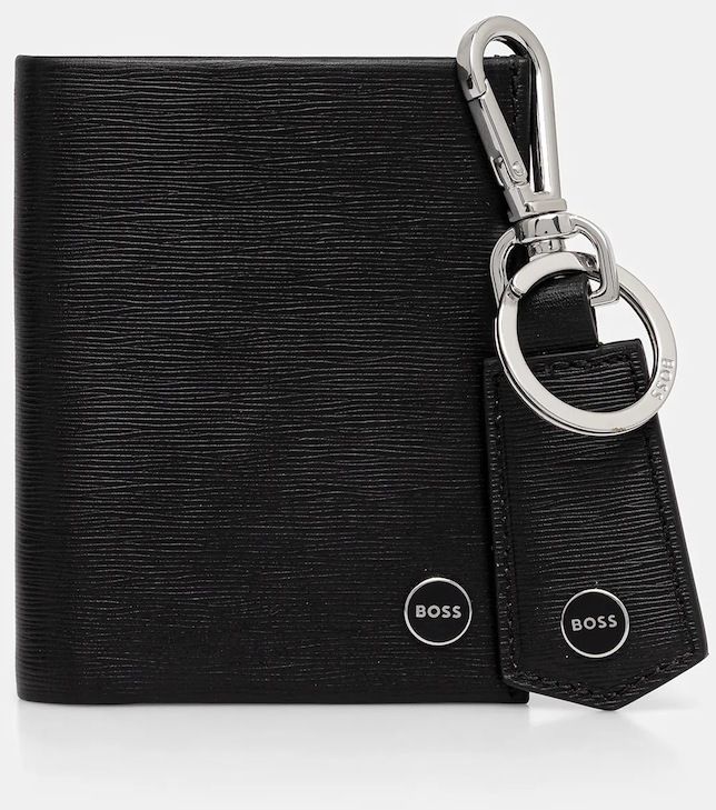 Kožená peňaženka + kľúčenka BOSS GBBM_Bifold&Keyring čierna farba, 50552891