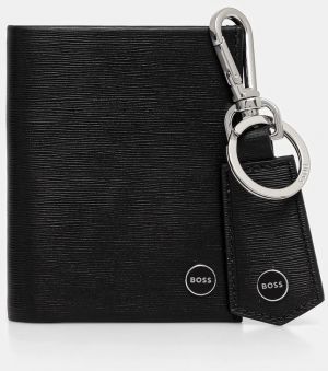 Kožená peňaženka + kľúčenka BOSS GBBM_Bifold&Keyring čierna farba, 50552891
