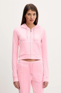 Velúrová mikina Juicy Couture béžová farba, s kapucňou, s nášivkou, JCWAS225306