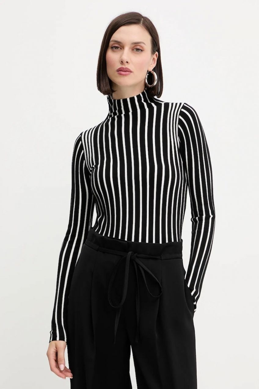 Sveter Twinset čierna farba, ľahké, s polorolákom, 252LI3ABB