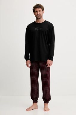 Pyžamo HUGO JIM_LONG SET pánske, čierna farba, vzorovaná, 50550098