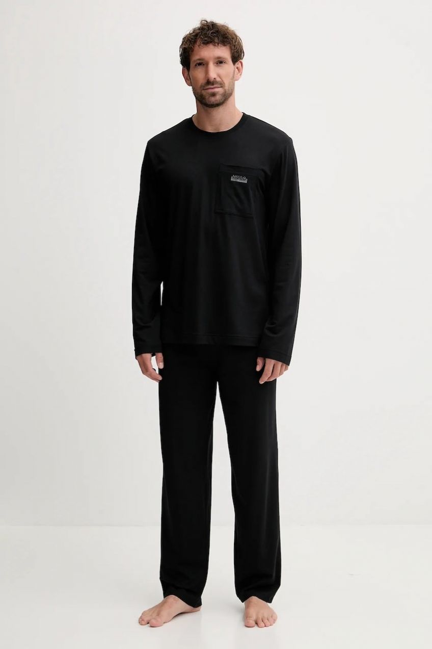Pyžamo HUGO NOCTO_LONG SET pánske, čierna farba, jednofarebná, 50550099