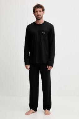 Pyžamo HUGO NOCTO_LONG SET pánske, čierna farba, jednofarebná, 50550099
