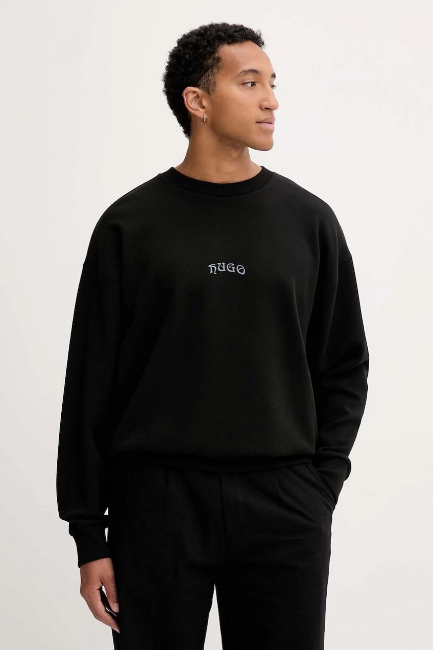 Mikina HUGO Dadsino čierna farba, vzorovaná, 50546800