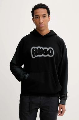 Bavlnená mikina Hugo Blue Nuneony čierna farba, s kapucňou, s potlačou, 50549579