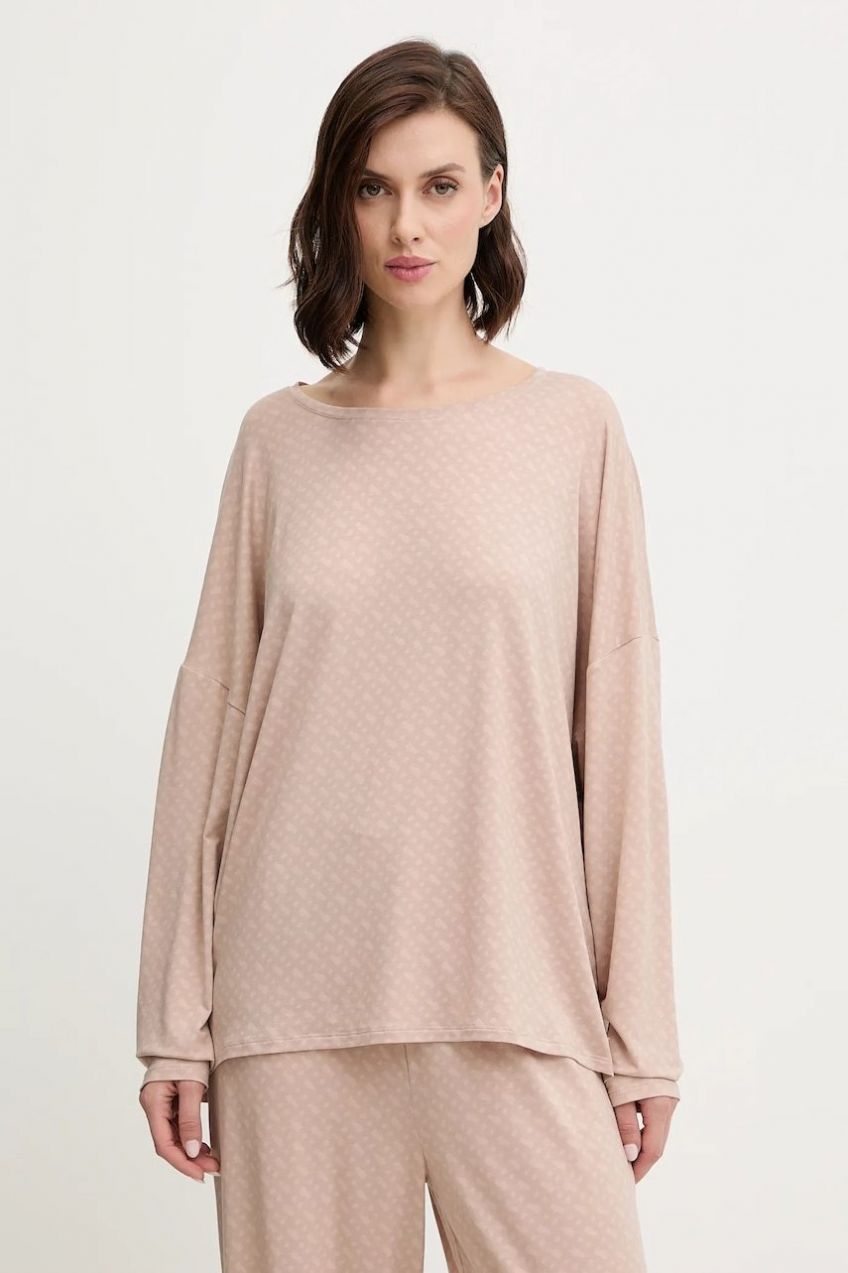 Pyžamové tričko s dlhým rukávom BOSS B Logo LS-Shirt béžová farba, 50550693