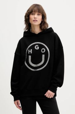Bavlnená mikina Hugo Blue Dolasa_B_2 čierna farba, s kapucňou, s potlačou, 50550709