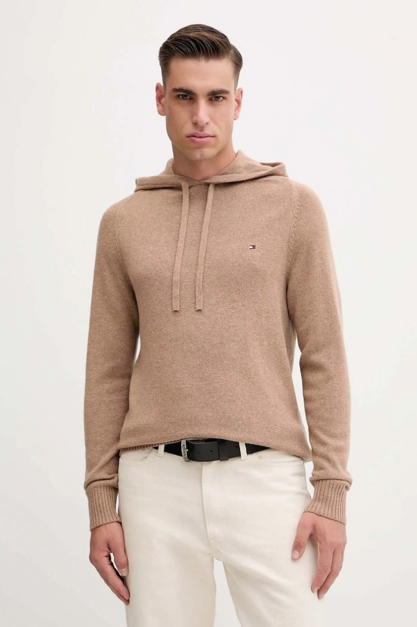 Vlnený sveter Tommy Hilfiger hnedá farba, MW0MW40438