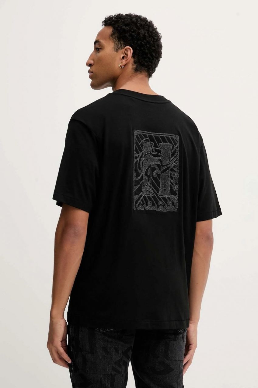 Bavlnené tričko HUGO Dadsu pánske, čierna farba, s nášivkou, 50546779