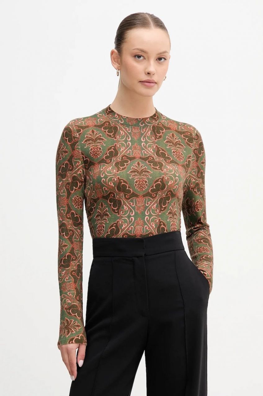 Vlnený sveter Barbour x Farm Rio zelená farba, ľahký, LKN1718