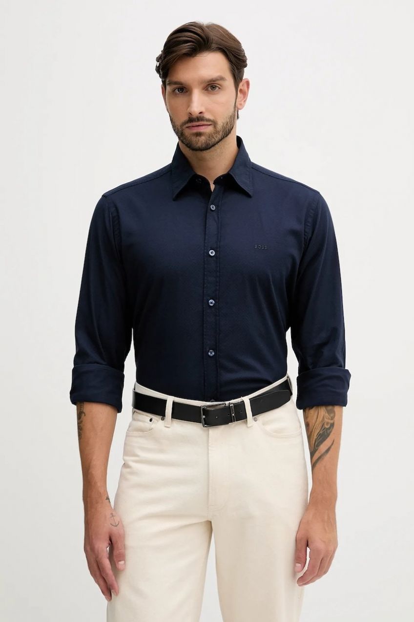 Košeľa BOSS Orange Relegant_6_M tmavomodrá farba, regular, s klasickým golierom, 50548959