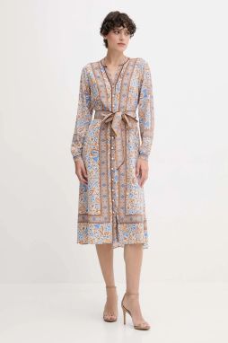 Hodvábne šaty Hale BOB modrá farba, midi, áčkový strih, 56CT620A