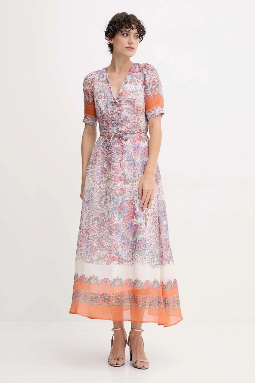 Šaty s prímesou hodvábu Hale BOB biela farba, maxi, áčkový strih, 55AL612M