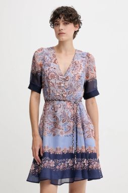 Šaty s prímesou hodvábu Hale BOB tmavomodrá farba, mini, áčkový strih, 55AL612A