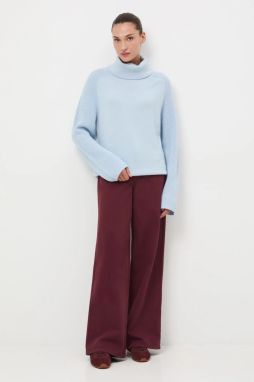 Sveter z merino vlny Medicine modrá farba, s rolákom